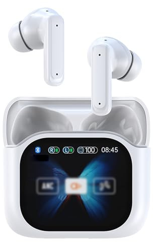 Ailan Cuffie intrauricolari wireless con schermo, comode da indossare per gli amanti del caffè, auricolari con schermo ad definizione, cuffie intrauricolari, Bianco