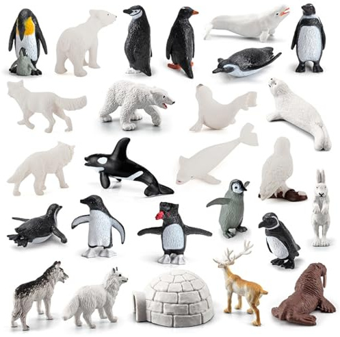 AZIDWERYQ 26 pz/Set Figurine di Animali polari per Bambini, Figurine realistiche di Animali polari in plastica, Giocattoli di Piccoli per Bambini, educazione precoce, Figure di Topper Cupcake