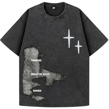 GLOKEE Oversized Tshirts for Men Graphic Tees Y2K Vintage Cotton Shirts Black L