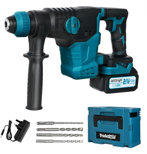 Traderight 21V Brushless Cordless SDS-Plus Rotary Hammer, Variable Speed Control, Adjustable Handle, for Concrete, Masonry, Wood & Metal