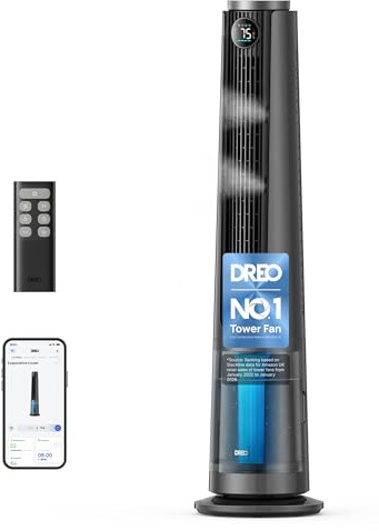 DREO TurboCool Misting Fan 765S, Fans that Blow Cold Air, 10°F Cooling, 34ft/s Fast Evaporative Air Cooler, 6L Tank, 20 dB Quiet DC Motor, 90° Tower Fan with 12 Speeds, 4 Modes for Home, Grey