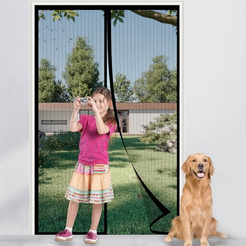 Magnetic Screen Door, Fly Insect Screen Door Screen Mesh Curtain with Powerful Magnets and Full Frame Hook&Loop, Easy to Install, Insect Protection Door No Gap (Black, 100x210cm)