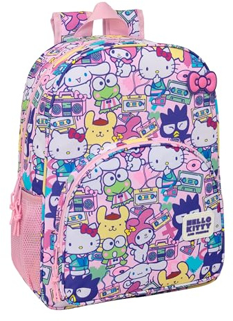 HELLO KITTY & FRIENDS - Zaino scuola bambino, zaino bambino, zaino per bambini, adattabile al carrello, ideale per bambini in età scolastica, comodo e versatile, qualità e resistenza, 33 x 14 x 42 cm