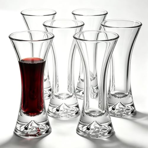 VOXVEPHY Shot Glasses Set - Mini Glass Cups with Heavy Base, Crystal Clear Tasting for Tequila, Vodka, Cocktails & Spirits - Durable Party Shot Set (6, 100, Milliliters)