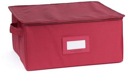 Covermates Dish Storage Box – China & Dinner Plate Storage Container with Dual Zippers, Reinforced Handles, ID Window & Stackable Structured Walls for Dishware Organization, Scarlett Red