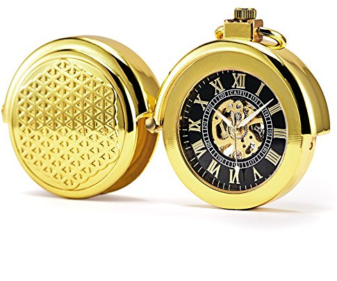 Tree weto Retro oro mecánica reloj de bolsillo Pull de forma especial hueca Caso Diseño Esqueleto Números Romanos bolsillos Relojes con cadena y caja de regalo