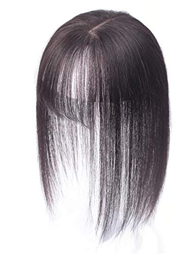 Echthaar-Topper, Clip-in, 7 x 10 cm, Mono-Kronen-Topper Wiglet Haarteile mit Pony für Frauen, natürlicher Haaransatz, 40,6 cm, Dunkelbraun