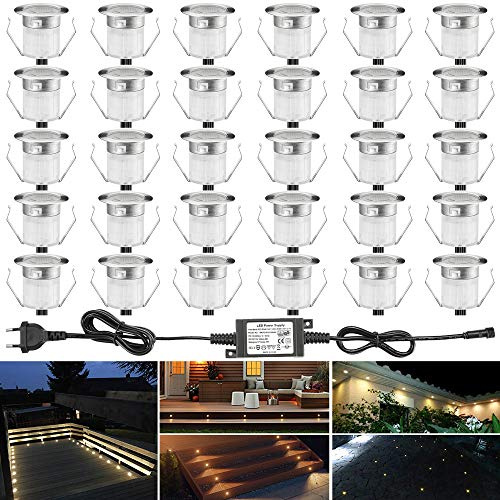 INDARUN LED Bodeneinbauleuchten Aussen Warmweiß 30er Set, Ø30mm Terrasse Einbaustrahler, Led Terrassenbeleuchtung IP67 Wasserdicht Boden Licht für Küche Garten Treppen