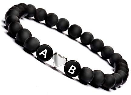 Partnerarmband | Armband mit Buchstaben Personalisiert | Personalisierbare Perlen Armbänder für Pärchen | Onyx Perlenarmband für Paare I Freundschaftsarmband | Armband mit Herz (1 Armband)