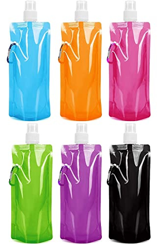 480ML Faltbare Wasserflaschen Set,Sinwind Unisex Adult Faltbare Wasserflaschen Set von 6 Flexible zusammenklappbare Wiederverwendbare Wasser-Flaschen Trinkbeutel für das Wandern, Abenteuer, das Reisen