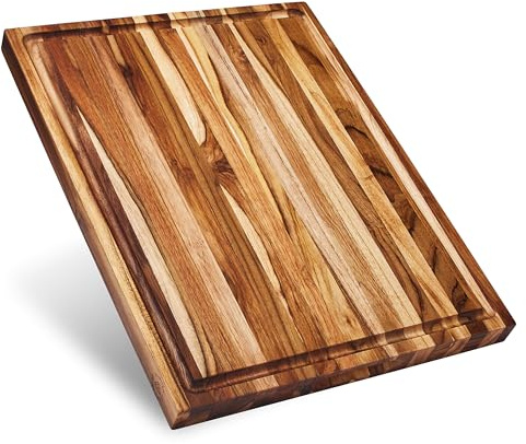 Sonder Los Angeles Laurel Cutting Board | Teak Edge Grain Cutting Board for Kitchen with Juice Groove | Reversible Charcuterie Butcher Block | Gift Box Included | 18x14x1.25 in