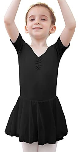 Tancefair Girls Ballet Dress Cotton Ballet Leotard Short/Long Sleeve Ballerina Outfit Gymnastics Dance Leotard with Chiffon Skirt Black