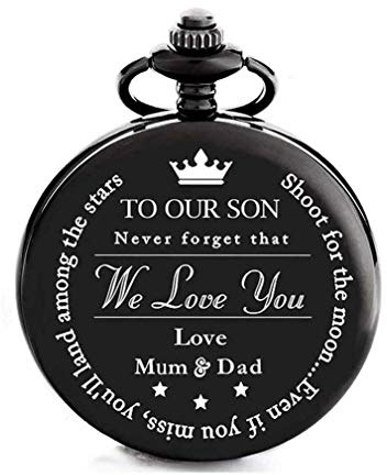 Luteney Mum dad to Son Pocket Watch,Son Pocket Watch Love Mum&dad，Quartz Fob Watches with Chain Best Gift for Son from Mum and dad (Mum & Dad to Son)