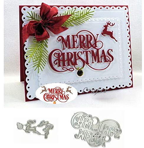 Merry Christmas Reindeer Metal Cutting Die Cuts, Merry Christmas Reindeer Stencils DIY Crafts Cards Cutting Dies Cuts for DIY Embossing Card Making Photo Decorative Paper Dies Scrapbooking