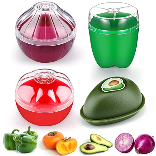Patelai 4 Pieces Fruit and Vegetable Storage Containers for Fridge, Onion Holder Storage Avocado Green Pepper Tomato and Onion Keeper/Saver/Holder, Refrigerator Vegetable Crisper