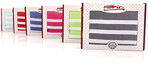 BAZERGA Fouta Plage, Serviette de Plage Légère, Serviette de Bain Légère, Yoga Couverture Sauna Hammam Ultra Absorbante, Drap de Canapé 100% Coton (Gris)