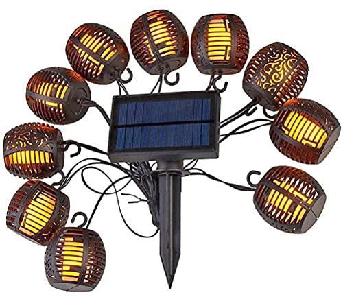 Guirlande lumineuse solaire LED d'extérieur à suspendre - Lanterne à flamme - Décoration de jardin