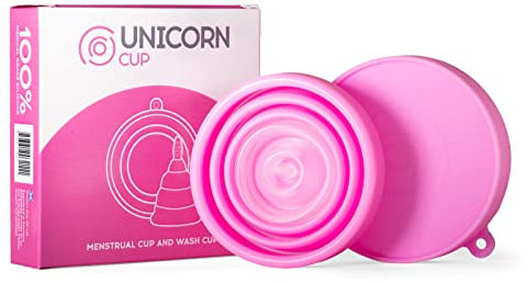 Unicorn Cup Foldable Menstrual Cup & Sterilizer/Carry Case (Pink), Use for up to 12 Hours, Light/Medium/Heavy Flow, Super Soft 100% Medical Grade Silicone, Reusable