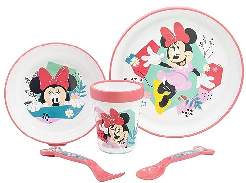 VAISSELLE POUR ENFANTS 5 PIÈCES AVEC BASE ANTIDÉRAPANTE. ASSIETTE, BOL, VERRE DE 260 ML ET COUVERTS. SANS BPA | MINNIE MOUSE BEING MORE MINNIE MOUSE