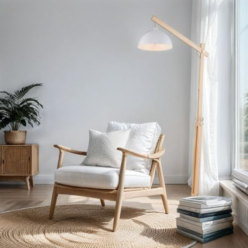 Licht-Erlebnisse Stehleuchte Holz Metall 180 cm hoch verstellbar Natur Schwarz wohnlich E27 Stehlampe Wohnzimmer
