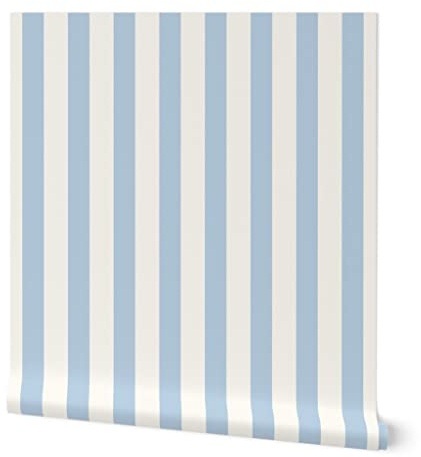 Peel & Stick Wallpaper 3ft x 2ft - Blue Stripe Cream Light Ivory Stripes Vertical Custom Removable Wallpaper by Spoonflower