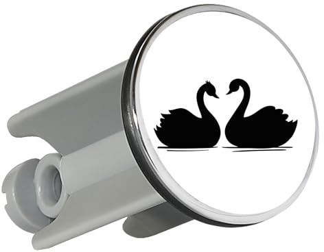 Huuraa Waschbeckenstöpsel Schwan Pärchen Geschenk | Universal Stopfen 4cm höhenverstellbar Abflussstopfen Geschenkidee Stöpsel mit Motiv für das Waschbecken