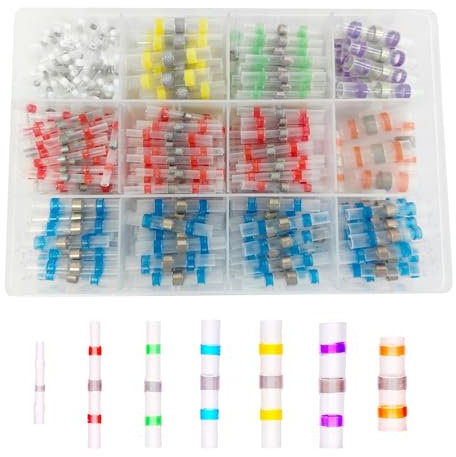 400 PCS Joint de Soudure Connecteur de Fil Isolés 7 Tailles de Etanche Cosse Soudure avec Gaine Thermoretractable Thermorétractables Souder Bout pour Motos Electriques Marine Automobile