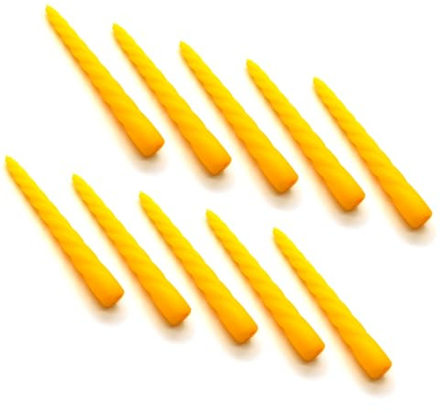 Tapered Dinner Candles, Table Spiral Candles, Pack of 10, Decorative Household Candles, Unscented, Natural Vegan Wax, Clean Burn, 7 Hours Burning Time, 23 cm / 9 Long (Yellow)