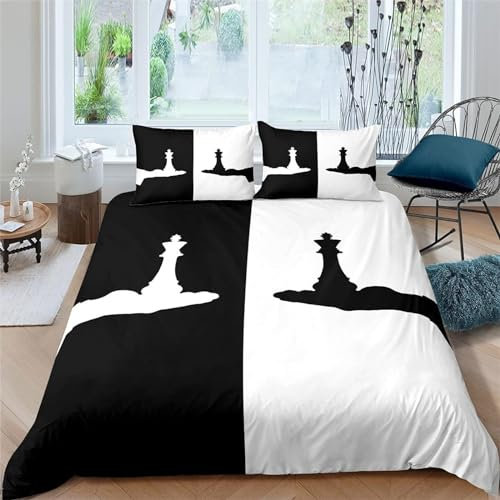 Bettwäsche 140x200 Schwarz-Weiß-Mode Bettwäsche Set + 2 Kissenbezug 80 x 80 cm Kissenbezug Reißverschluss,Weich Betten Set Für Jugendliche Kinder Schlafzimmer Dekor