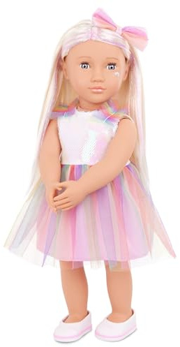 Our Generation – 46 cm Puppe – Violette Augen und Haare mit Strähnchen – Puppenkleidung mit Regenbogenmotiv – Rollenspiel – Spielzeug für Kinder ab 3 Jahren – Iris