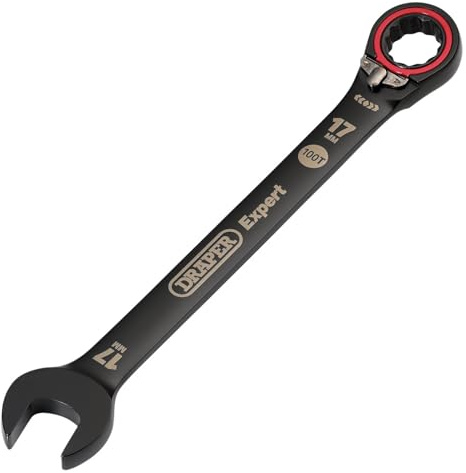 Draper 03907 Expert HI-TORQ Metric Reversible Ratchet Combination Spanner, 17mm, Black