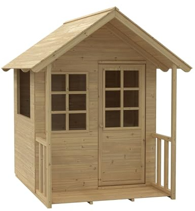TP Toys Lavender Cottage - Builder With A Fitted Wooden Floor & Pitched Roof And Veranda. Wooden Playhouse, Perspex Window And Door, Made Form FSC Certified Wood - Suitable For 18+ Months.