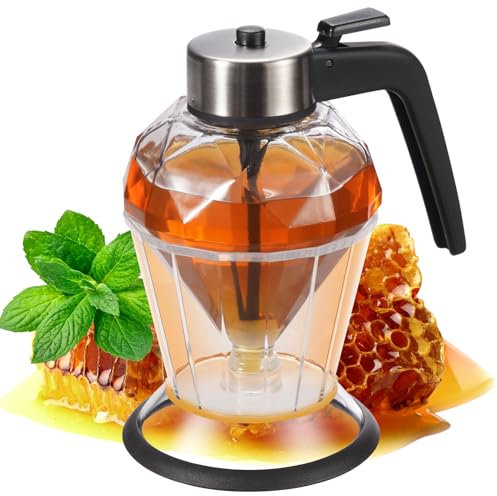 DESIOLE Distributeur de miel en verre, anti-goutte avec support en forme de diamant, beau sirop et pot à sucre