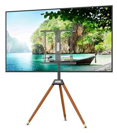 Technolenz | TV-Ständer aus Massivholz und Stahl, Ideal für Wohn- und Schlafzimmer, Büro oder Veranstaltungen | Höhenverstellbar und Drehbar, für TVs bis 60 | Dunkel, ohne Ablage