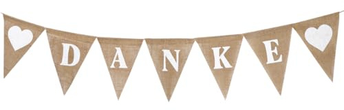 Danke Girlande Jute，Sackleinen Wimpelkett，Banner Girlande Hochzeit aus Jute，Boho Vintage Hochzeitsdeko Deko，Ideal für Hochzeiten, Partys oder Outdoor-Shootings