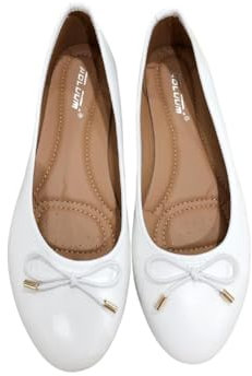 Ladies Flat Ballet Ballerina Pumps Plain Womans Work School Dolly Shoes SZ 3-8 (White, UK Footwear Size System, Adult, Women, Numeric, Medium, 6)