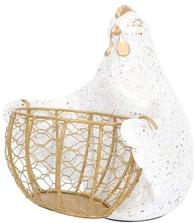 HYKJCSS Huevera Gallina Cesta del Almacenamiento del Huevo, Cesta del Huevo del Alambre De La Forma del Pollo, Organizador Lindo del Tenedor del Huevo del Acero Inoxidable Hueveras(White)