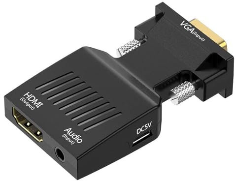 RIKYJIC Adaptador convertidor VGA macho a HDMI hembra con carga y salida de audio, soporta resolución de 1080p 60Hz