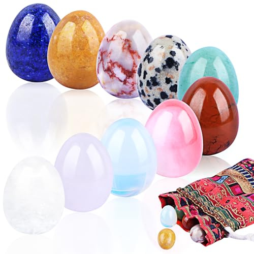 Pietre preziose per bambini, set di 10 pietre colorate, cristalli naturali, pietre portafortuna, cristalli curativi, pietre preziose, uova, pietra ideale per la caccia al tesoro, decorazione, giochi
