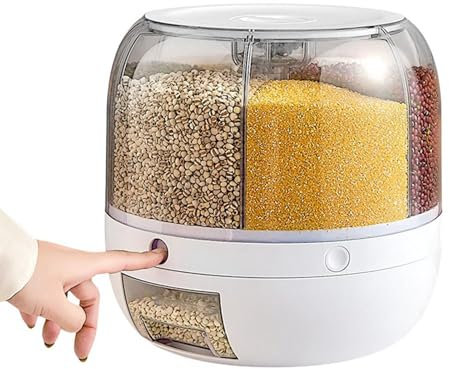 HAOHIZE Grain and Rice Dispenser, Rotating Food Grain Storage Container 6 Grid 12L Large Capacity Cereal Dispenser Countertop Rice Container for Home Kitchen