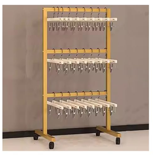 Metall-Kleiderbügel-Organizer mit 3 Etagen, freistehend, Samt-/Kunststoff-/Draht-Kleiderbügel, für Waschküchen, Schlafzimmer, Boutiquen und chemische Reinigung, Gold
