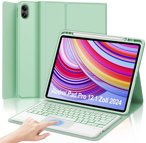 IVEOPPE Hülle Tastatur für Redmi Pad Pro 12.1 Con Touchpad, Tastatur für Xiaomi Poco Pad 2024, 7-Farbige Beleuchtung, Bluetooth Magnetisch Keyboard für Redmi pad Pro/Xiaomi Poco pad 12.1 Zoll, Grün