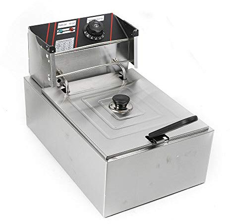 CCAUUB 6/12Liter 2500/5000W Edelstahl Single Doppel Kaltzonen Elektrische Öl-Fritteuse mit Frittierkorb Pommes Frittes Leichte Reinigung für Restaurants,Fast-Food-Stände usw (6L 2.5KW)