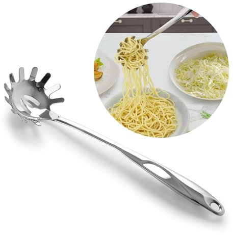 Cucchiaino per spaghetti in acciaio inox, cucchiaio per spaghetti professionale, lavabile in lavastoviglie, foro per appendere, cucchiaio per pasta, lavabile in lavastoviglie (32 cm)