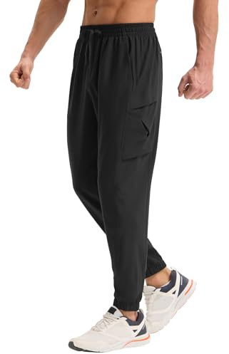 BALEAF Vandringsbyxor för män, joggingbyxor, snabbtorkande vandringsbyxor, vattenavvisande, lätta utomhusbyxor, svart, L