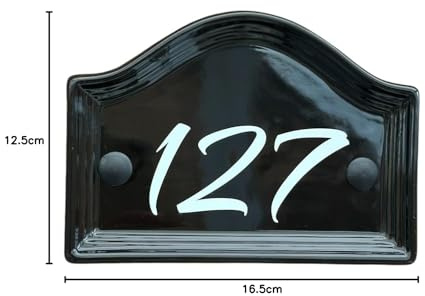 Ceramic House Number Plaque – Customisable Address Sign 1–999, Oval & Bridge Designs, Black & White Outdoor Door Number Plate, Weatherproof Garden Gate & Wall Sign