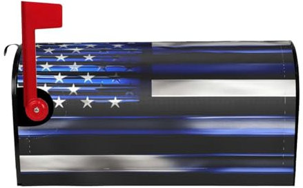 KAABNNT American Thin Blue Line Flag Print Decorative Magnetic Mailbox Cover - Easy Install Mailbox Protective Shield