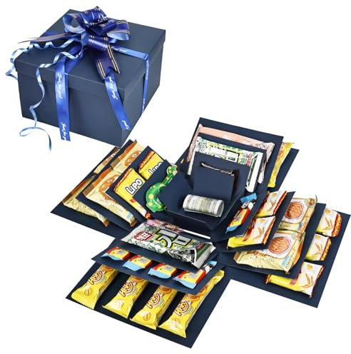 Überraschung Box, 5-lagige Kreative Geschenkbox Explosionsbox, DIY Handgemachte Geschenkbox Überraschungsbox Explosion Box für Weihnachten Geburtstag Jubiläum Valentinstag Hochzeitsgeschenk (Blau)