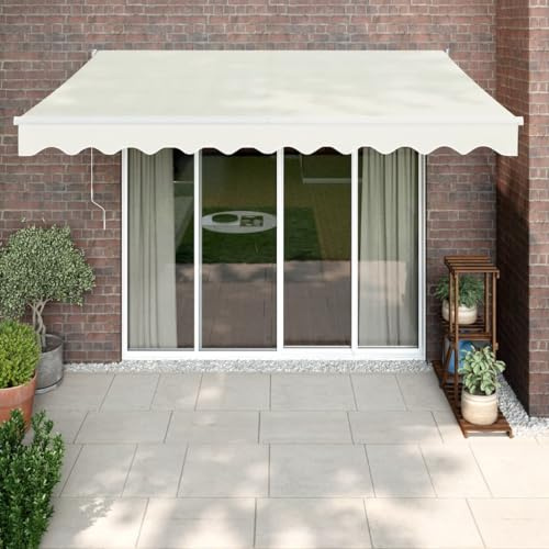 IKAYAA Elektrische markise 300x250 Elektrische Gelenkarmmarkise Markise mit Fernbedienung und Kurbel Sonnenmarkise Sonnenschutz-Creme und Weiß-300 x 250 cm