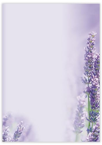 Designpapier Lavendel DP1838 – 25 Blatt Briefpapier – Hochwertiges Motivpapier Geburtstag, Einladung, Brief, Jubiläum, Liebesbrief – Laser- & Inkjetdrucker geeignet – Druckerpapier A4 90g/m²